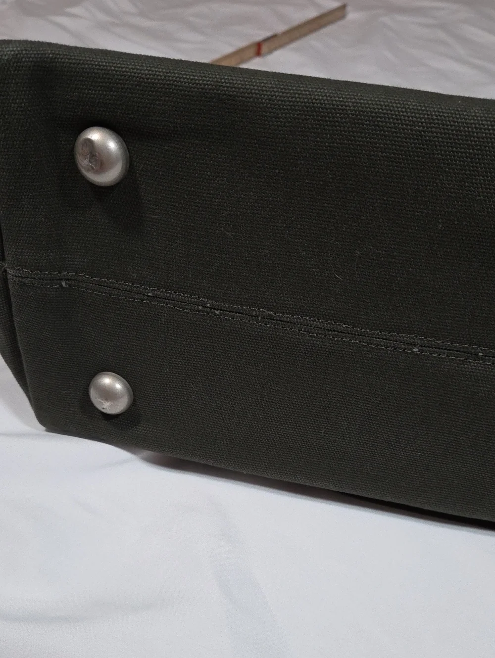 Line of Trade Canvas Weekender Bag in Olive Green Leather Trim Metal Frame Open